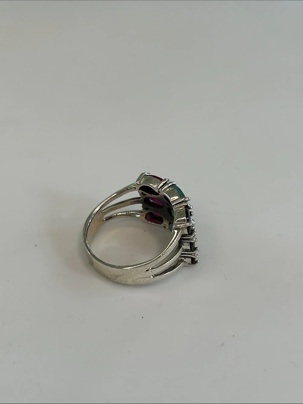 Sterling Silver Ruby Emerald Sapphire Multi-Gemstone Band Ring Size 6.75